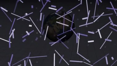 Dünya üzerindeki şekillerin animasyonu ve siyah arka plandaki grafikler. küresel teknoloji ve dijital arayüz kavramı dijital olarak oluşturulmuş video.