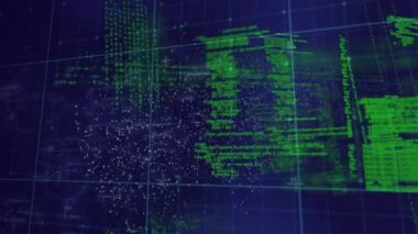 Siyah arka plandaki veri işleme üzerindeki DNA iplikçiklerinin animasyonu. küresel bilim, dijital arayüz ve veri işleme kavramı dijital olarak oluşturulmuş video.