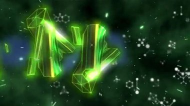 Siyah zemin üzerinde hareket eden yeşil elmasların animasyonu. Bilim, renk, hareket konsepti dijital olarak oluşturulmuş video.