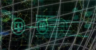 Büyük verileri, kalp şekilli bağlantıları ve veri işlemesi olan dijital simgelerin animasyonu. küresel hesaplama ve veri işleme kavramı dijital olarak oluşturulmuş video.