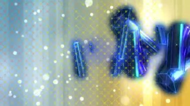 Mavi ve sarı arka planda hareket eden mavi elmasların animasyonu. renk ve hareket kavramı dijital olarak oluşturulmuş video.