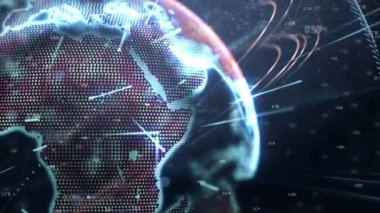 Parlayan dünya dönmesiyle bağlantılı ağ animasyonları. küresel gönderim, bağlantılar ve veri işleme konsepti dijital olarak oluşturulmuş video.
