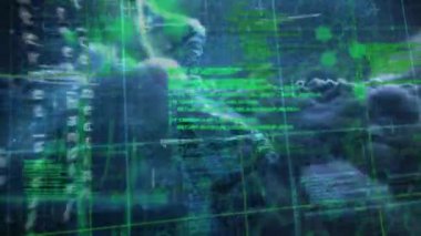 Mavi uzayda kimyasal formüller ve DNA zincirleri üzerinde veri işleme animasyonu. İnsan biyolojisi, bilim ve teknoloji konsepti dijital olarak üretilen video.