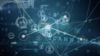 Veri transferi ve kötü amaçlı yazılım uyarıları yapan insan ikonlarının animasyonu. küresel iletişim ağı ve veri güvenliği konsepti dijital olarak oluşturulmuş video.