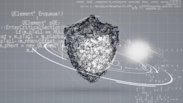 Animación Del Icono Escudo Sobre Procesamiento Datos Mundo Concepto Global — Vídeos de Stock