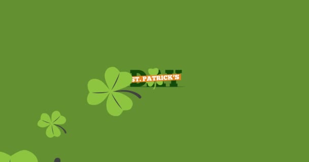 Animation Happy Patrick Day Text Clover Leaves Green Background Patrick — Stock Video