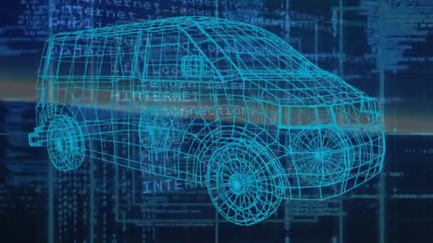 Animação Projeto Carro Sobre Processamento Dados Espaço Azul Conceito Design — Vídeo de Stock