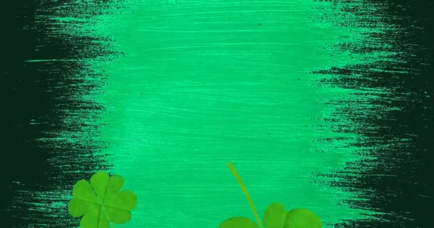 Animation Multiple Clover Leaves Falling Green Black Background Patrick Day — Stock Video