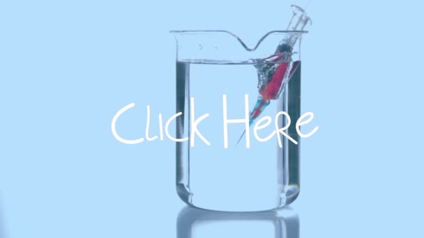 Animazione Cliccare Qui Sopra Siringa Cadere Contenitore Vetro Scienza Esperimenti — Video Stock
