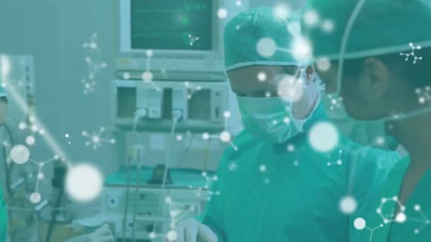 Ameliyathanede Hastaları Ameliyat Eden Cerrahlar Üzerindeki Bağlantı Ağının Animasyonu Küresel — Stok video