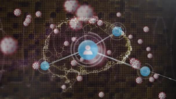 Анімація Мережі Язків Між Вірусними Клітинами Цифровою Моделлю Мозку Глобальні — стокове відео