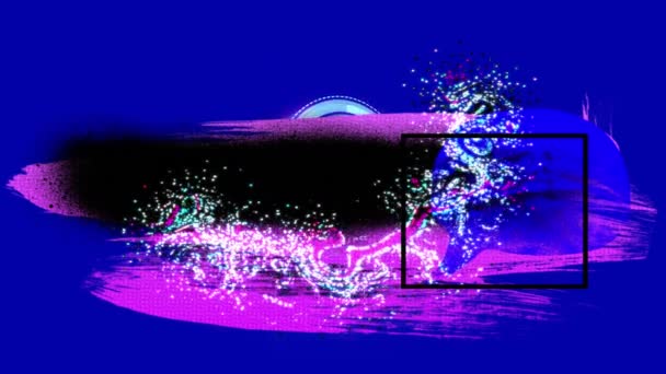 Анімація Барвистих Фігур Над Рухомим Годинником Синьому Фоні Глобальна Технологія — стокове відео