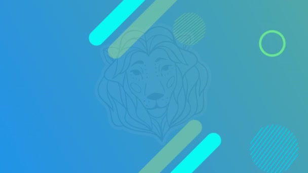 狮子座符号在蓝色背景上的动画 形状各异 占星术和黄道带概念数字生成的视频 — 图库视频影像