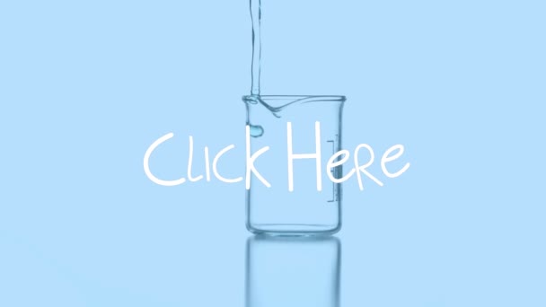 Animação Clique Aqui Sobre Líquido Derramando Vidro Químico Ciência Experiências — Vídeo de Stock