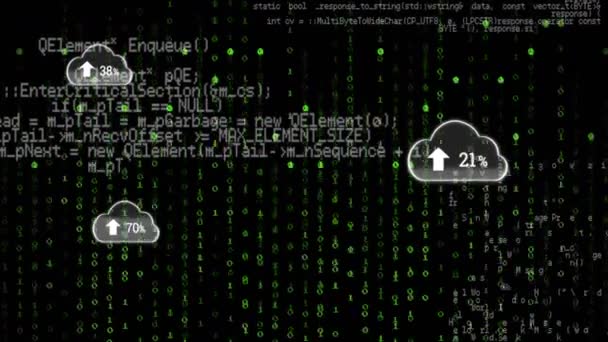 Animering Online Digitala Moln Med Procent Går Upp Binär Kodning — Stockvideo