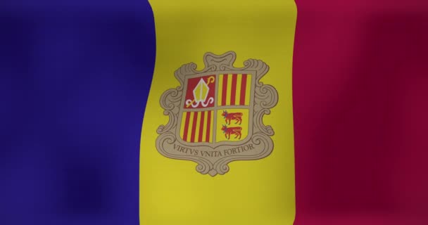 Animatie Van Zwaaiende Vlag Van Andorra Nationaal Symbool Patriottisme Onafhankelijkheid — Stockvideo