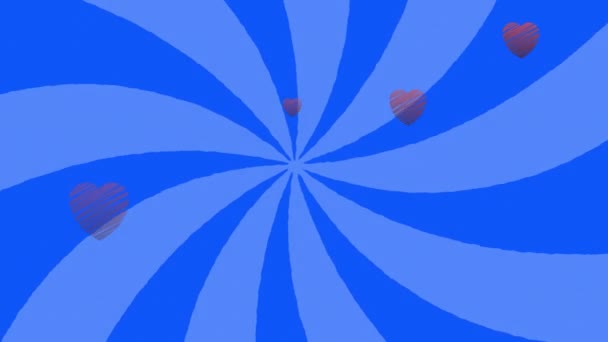 Animacja Serc Unoszących Się Nad Wirującym Niebieskim Tłem Koncepcja Barwy — Wideo stockowe