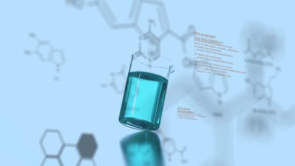 用蓝色试剂在玻璃上对分子进行动画和数据处理 化学实验和教育概念数码录像 — 图库视频影像