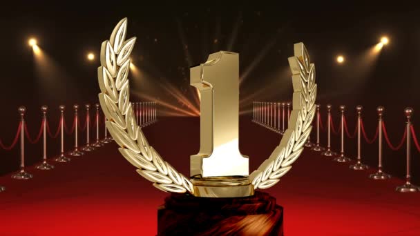 Birincilik Ödülünün Animasyonu Kırmızı Halı Kazananların Ödül Töreni Rekabet Başarı — Stok video