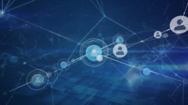 Veri aktaran insan simgeleri ağının animasyonu. küresel iletişim ağı ve bilgi paylaşım konsepti dijital olarak oluşturulmuş video.