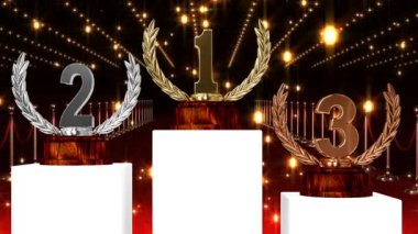 Kazananların ödül töreninde birincilik, ikincilik ve üçüncülük ödüllerinin animasyonu. rekabet, başarı ve olay konsepti dijital olarak oluşturulmuş video.