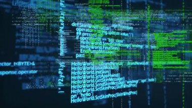 Yeşil ve mavi veri işleme animasyonu. küresel hesaplama ve veri işleme kavramı dijital olarak oluşturulmuş video.