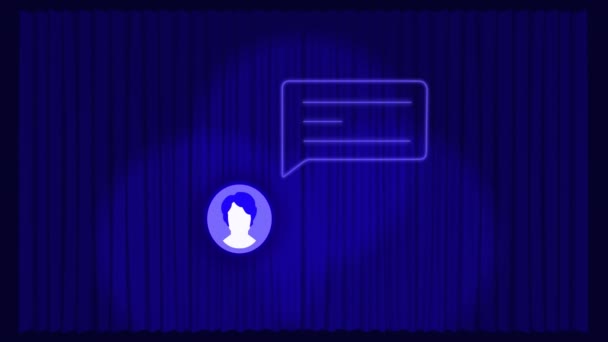 Animation Media Icon Spots Blue Background Social Media Communication Interface — Stock Video