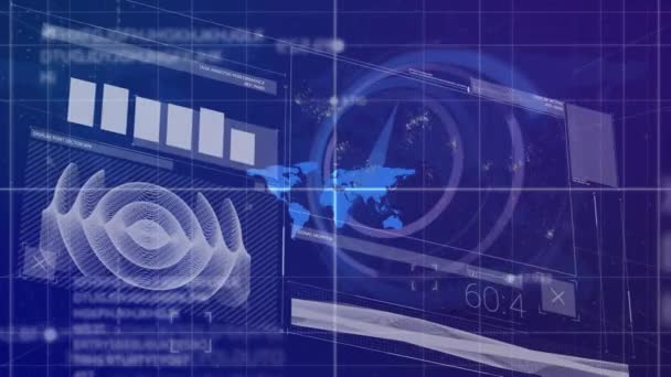 Animación Del Procesamiento Datos Sobre Mapa Del Mundo Hebras Adn — Vídeo de stock