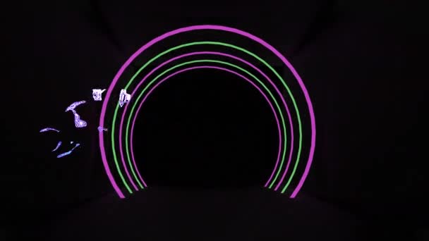 Animation Kampen Text Över Neon Tunnel Svart Bakgrund Sociala Medier — Stockvideo