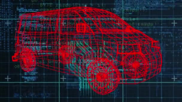 在蓝黑相间的数据处理中 汽车项目在集成电路上的动画 数字视频的设计 数据处理和技术概念 — 图库视频影像