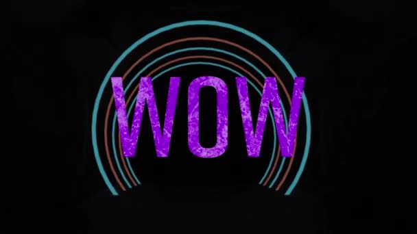 Animation Von Wow Text Über Neon Tunnel Auf Schwarzem Hintergrund — Stockvideo