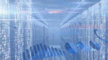 Sunucular üzerinde çeşitli finansal verilerin ve grafiklerin animasyonu. küresel finans, ekonomi, teknoloji ve dijital arayüz kavramı dijital olarak oluşturulmuş video.