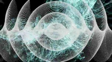 Siyah zemin üzerinde hareket eden geometrik şekillerin ve dalgaların animasyonu. veri işleme, renk ve hareket kavramı dijital olarak oluşturulmuş video.