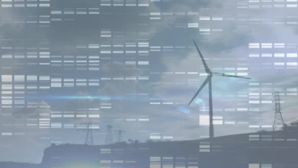 Animatie Van Bewegende Kolommen Windturbine Pylonen Mondiaal Concept Voor Technologie — Stockvideo