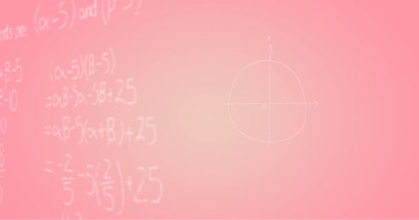 粉红背景下手写数学公式的动画化 数学和学习概念数字生成的视频 — 图库视频影像