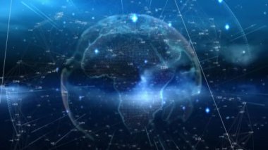 Dünya üzerindeki sayılarla bağlantı ağının animasyonu. küresel ağlar, bağlantılar ve veri işleme konsepti dijital olarak oluşturulmuş video.