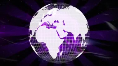 Siyah ve mor arka planda dönen dünyanın animasyonu. renk ve hareket kavramı dijital olarak oluşturulmuş video.