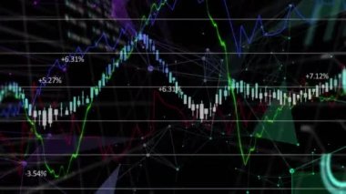 Siyah arkaplanda veri işleme animasyonu. küresel teknoloji, dijital arayüz ve ağ konsepti dijital olarak oluşturulmuş video.