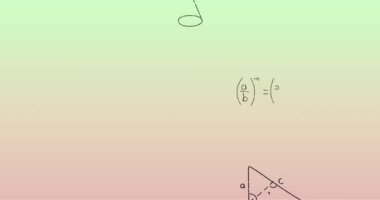 Yeşilden pembeye el yazısıyla yazılmış matematiksel formüllerin animasyonu. Bilim, matematik ve öğrenme konsepti dijital olarak oluşturulmuş video.