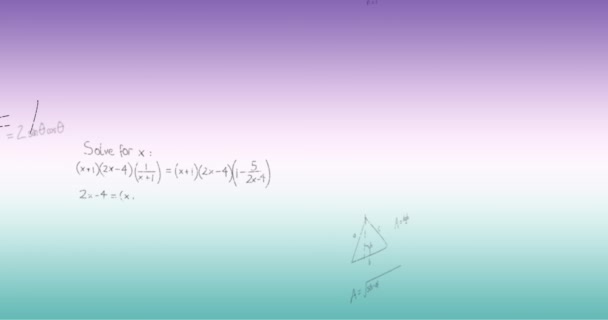 Animação Fórmulas Matemáticas Escritas Mão Sobre Fundo Azul Roxo Conceito — Vídeo de Stock