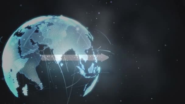 Animación Flecha Red Conexiones Globo Rotando Espacio Negro Conexiones Globales — Vídeo de stock