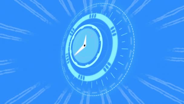 Animation Clock Moving Blue Background Time Colour Movement Concept Digitally — Stock Video