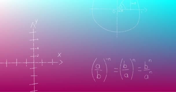 Animation Handgeschriebener Mathematischer Formeln Auf Blauem Bis Violettem Hintergrund Wissenschaft — Stockvideo