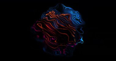 Siyah arka planda dalgalanan sarı ve kırmızı şekillerin animasyonu. renk, hareket ve dijital arayüz kavramı dijital olarak oluşturulmuş video.