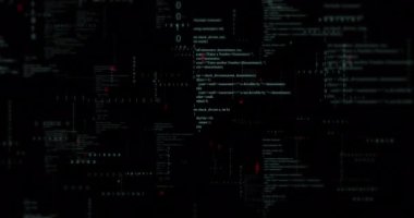 Siyah arkaplanda ikili kodlama ve veri işleme animasyonu. veri işleme, hesaplama ve dijital arayüz kavramı dijital olarak oluşturulmuş video.