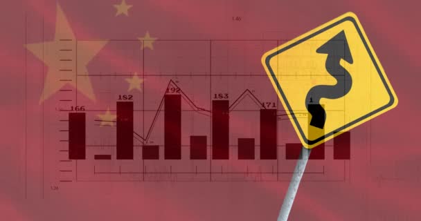 Animatie Van Verwerking Van Financiële Gegevens Verkeerstekens Vlag Van China — Stockvideo