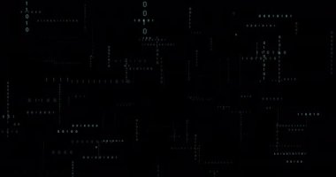 Siyah arkaplanda ikili kodlama ve veri işleme animasyonu. veri işleme, hesaplama ve dijital arayüz kavramı dijital olarak oluşturulmuş video.