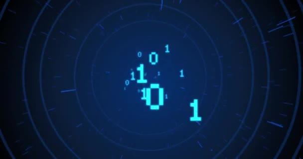 Анимация Двоичного Кодирования Кругов Синем Фоне Концепция Обработки Данных Вычислительной — стоковое видео
