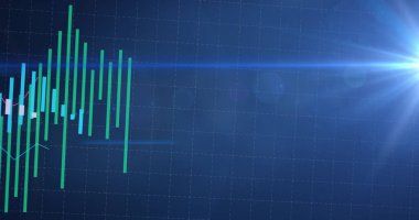 Mavi arkaplanda veri işleme resmi. küresel iş, finans, bağlantılar ve dijital arayüz konsepti dijital olarak oluşturulmuş görüntü.