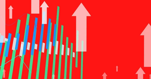 Afbeelding Van Gegevensverwerking Pijlen Rode Achtergrond Mondiaal Bedrijfs Financiële Connectie — Stockfoto